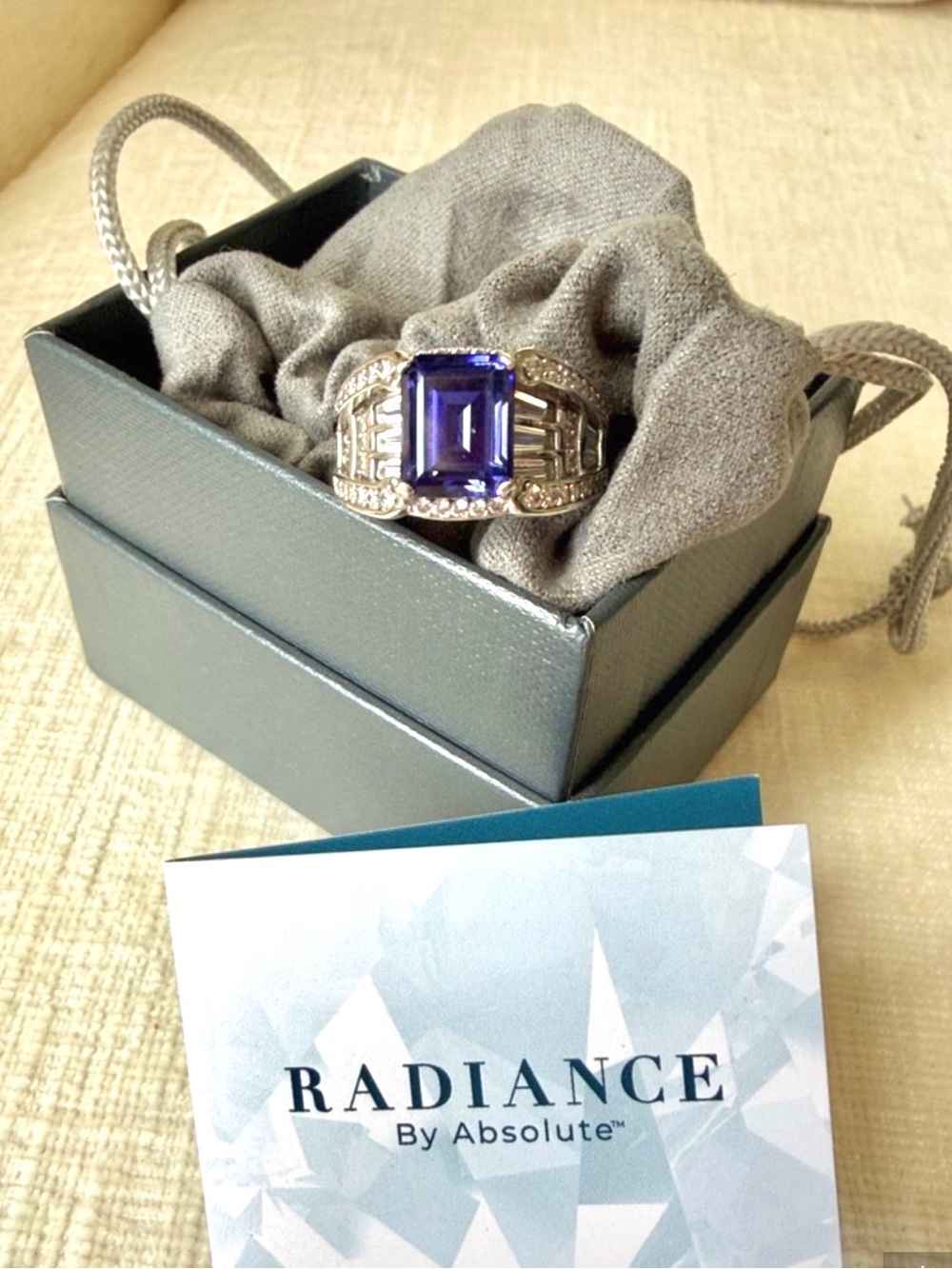 Simulated Sapphire Blue Cocktail Ring in Sterling Silver, Like New. Size 8